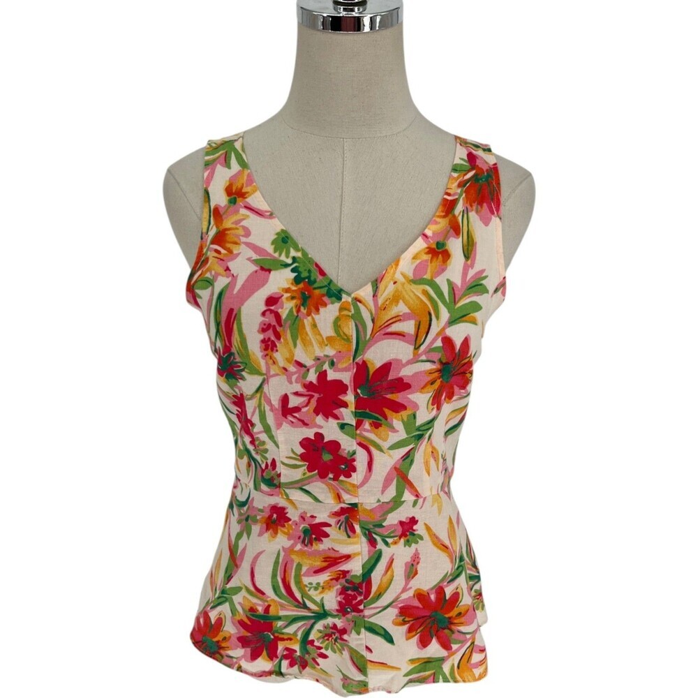 J.Crew Peplum Top Women's Size 0 G5318 Floral Linen Coastal Resort